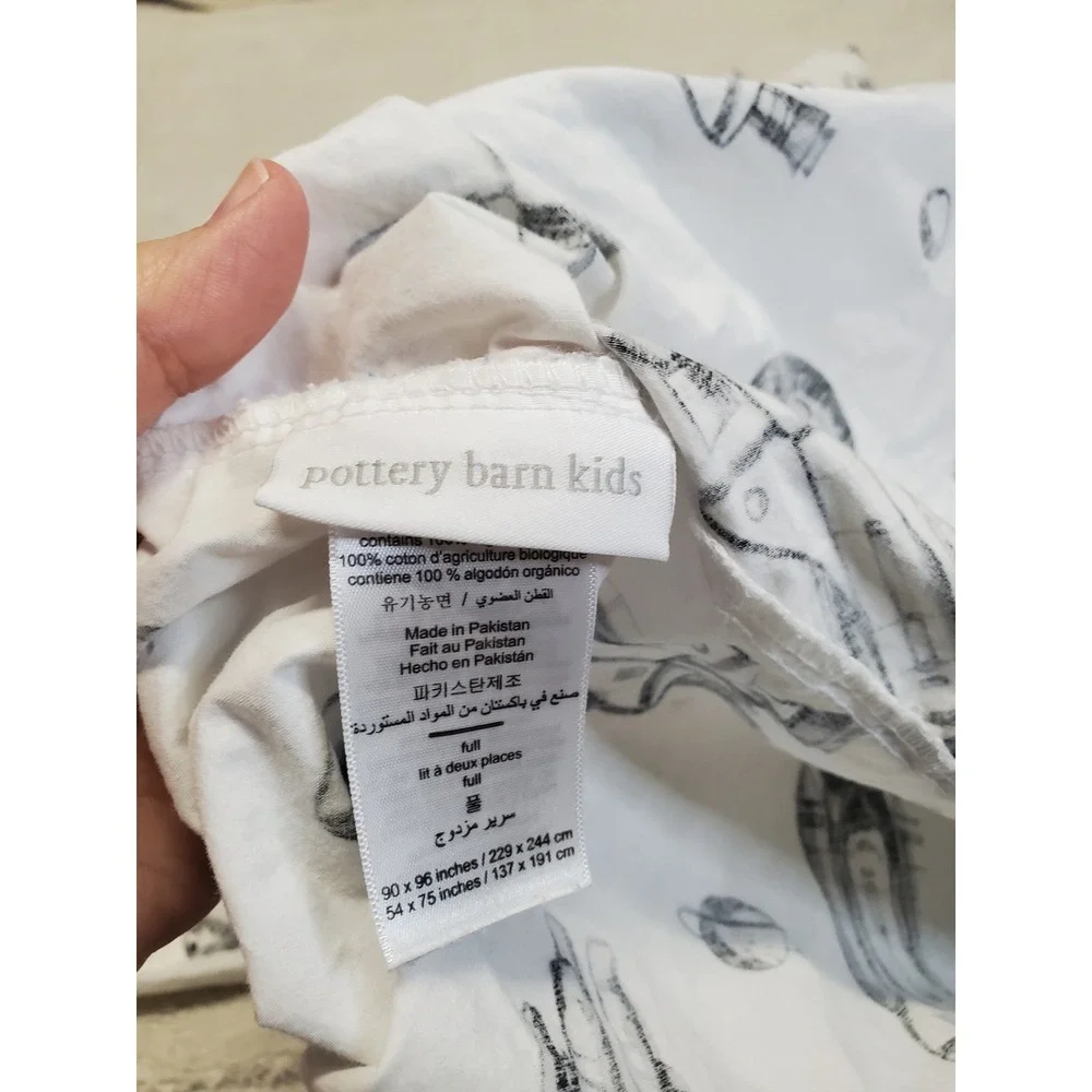 Pottery Barn Kids White Black Space Moon Astronaut Full‎ Flat Fitted Sheet Set
